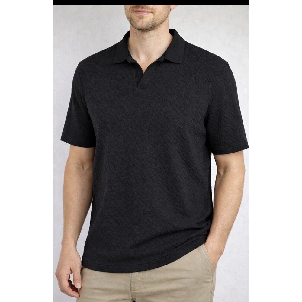 Goodfellow & Co Textured Knit Short Sleeve V-Neck Polo Shirt Black Men’s XL NWT